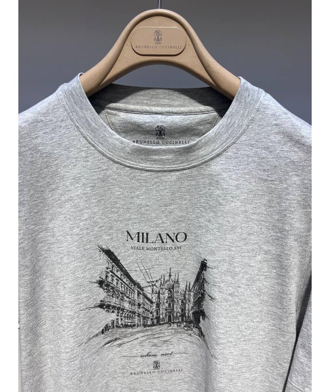 BRUNELLO CUCINELLI Серая хлопковая футболка, фото 4