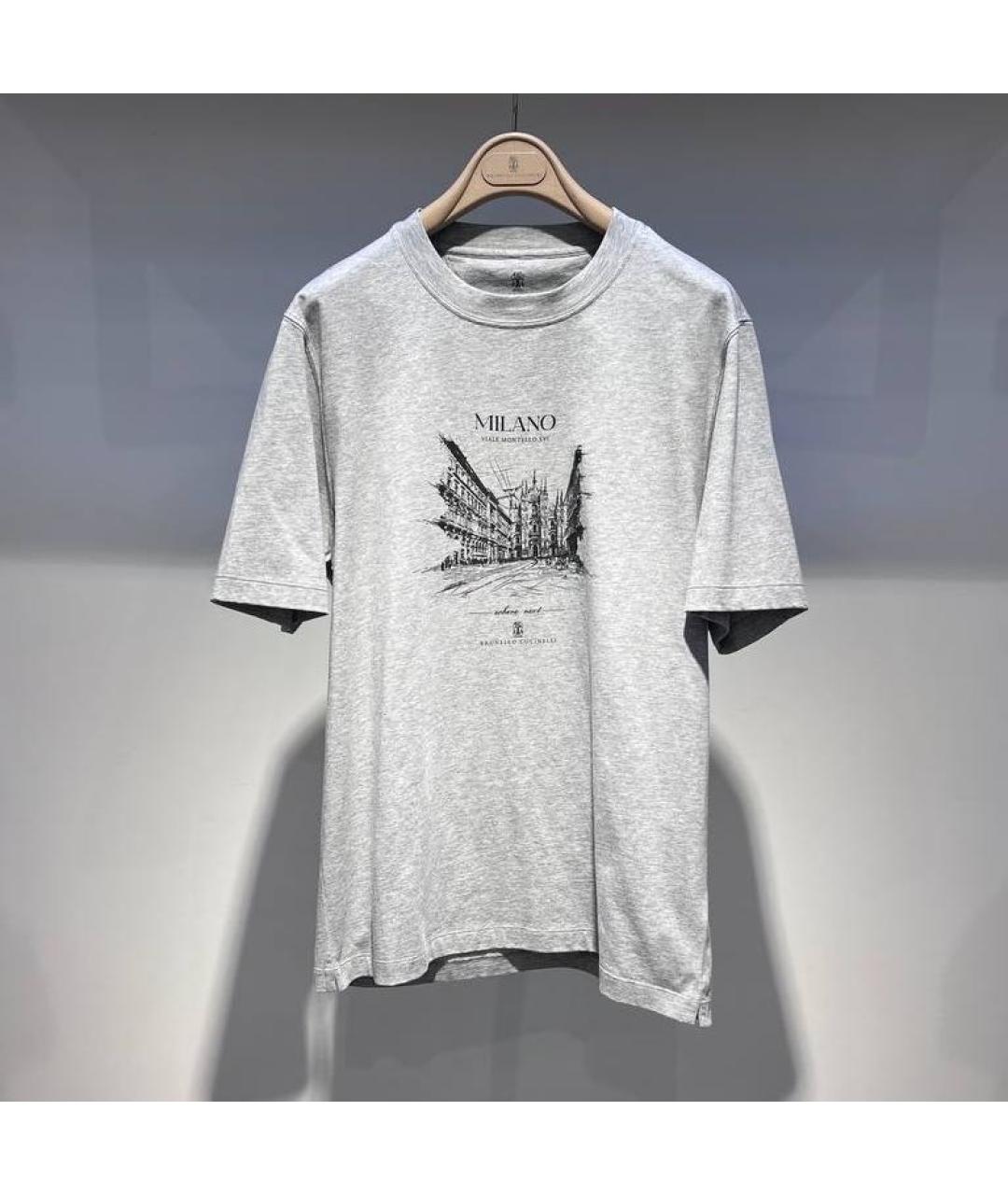 BRUNELLO CUCINELLI Серая хлопковая футболка, фото 2