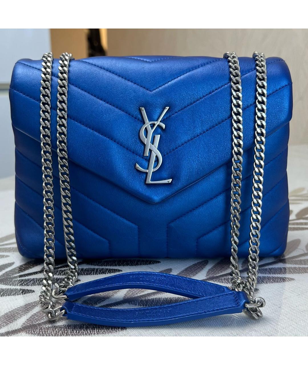 SAINT LAURENT Синяя кожаная сумка через плечо, фото 8