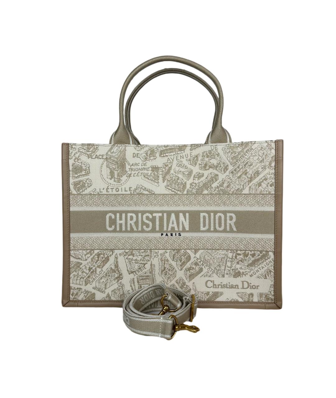 CHRISTIAN DIOR Бежевая тканевая сумка тоут, фото 1