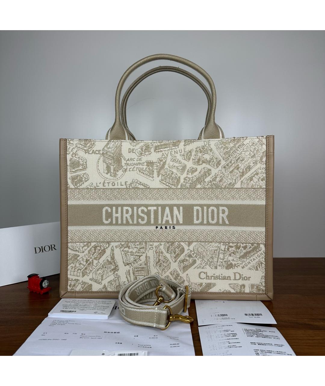 CHRISTIAN DIOR Бежевая тканевая сумка тоут, фото 2