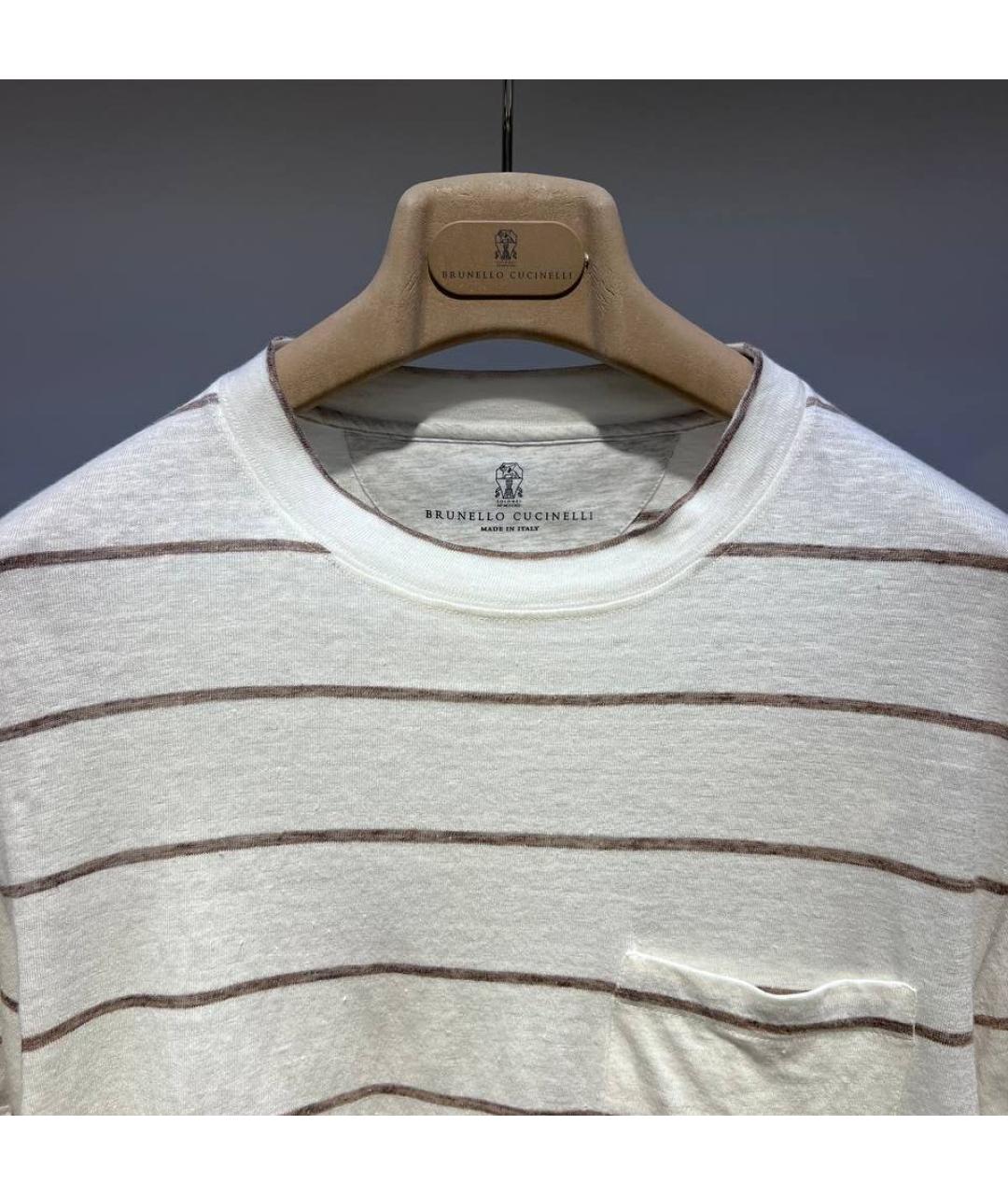 BRUNELLO CUCINELLI Белая хлопко-леновая футболка, фото 3