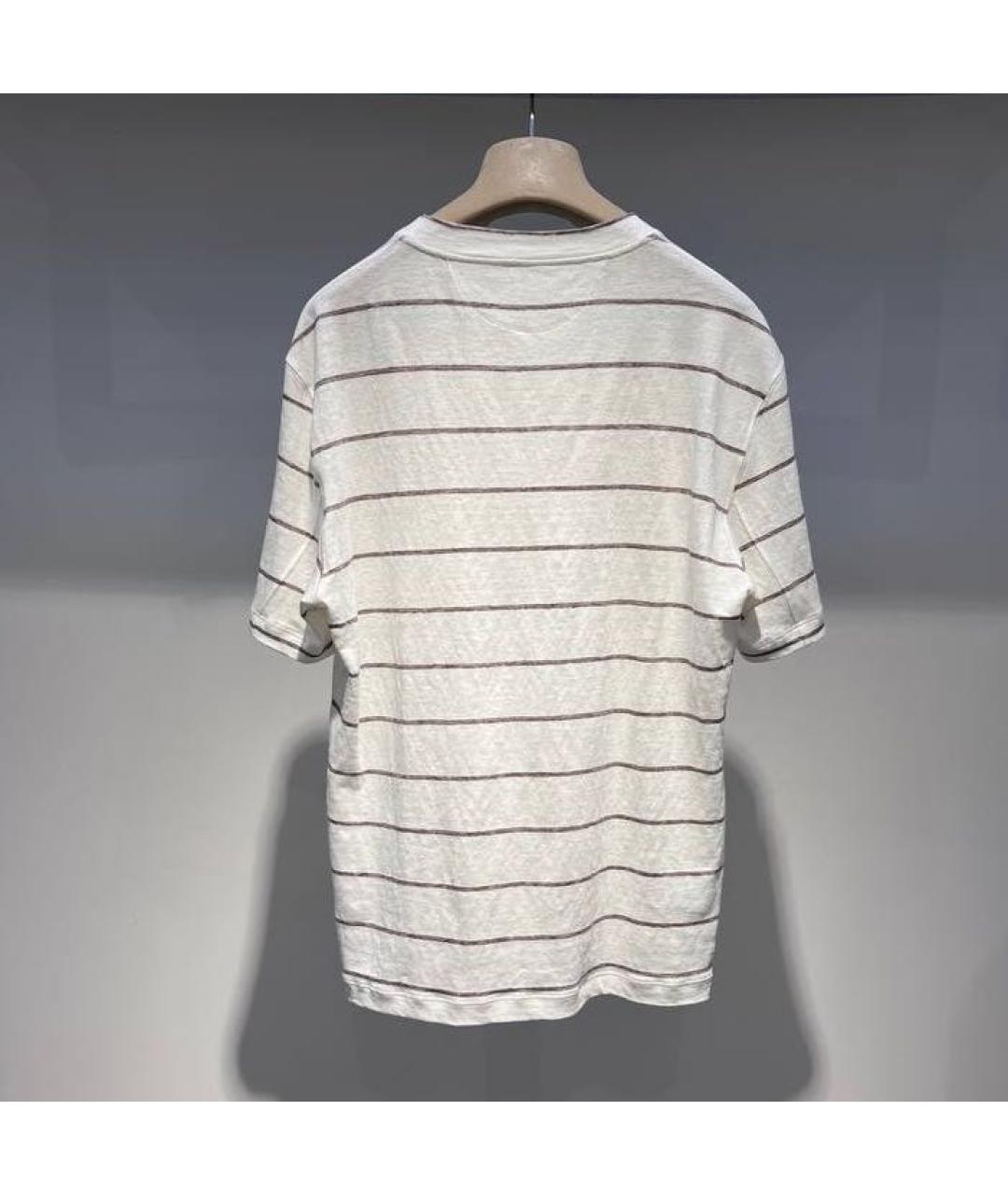 BRUNELLO CUCINELLI Белая хлопко-леновая футболка, фото 2