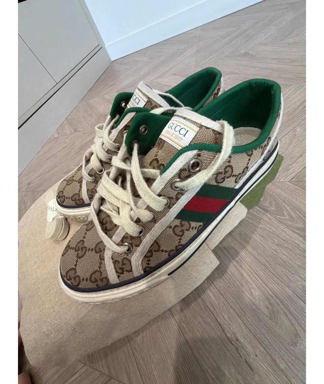 GUCCI Бежевые текстильные кеды, фото 5