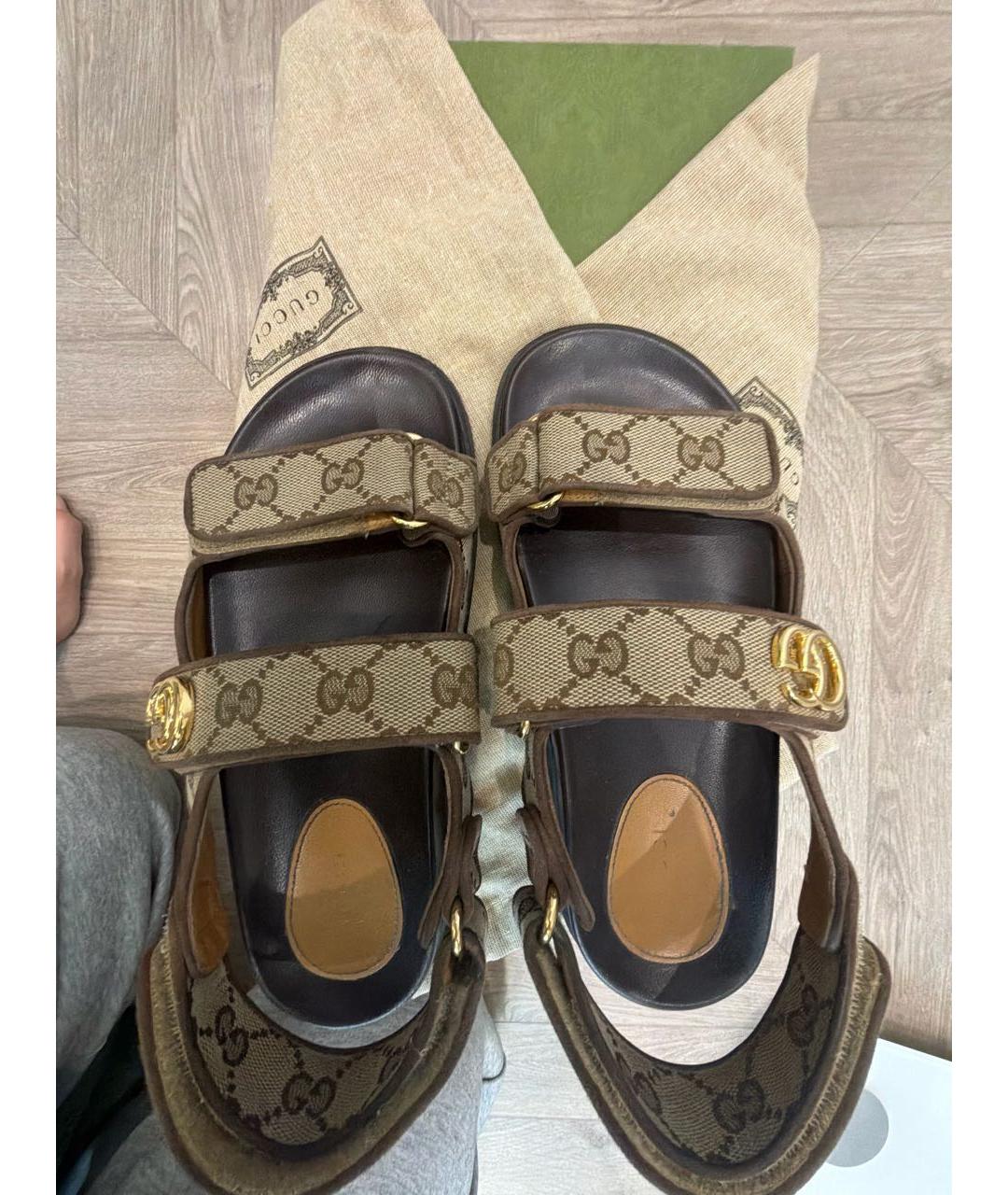 GUCCI Бежевые текстильные сандалии, фото 3