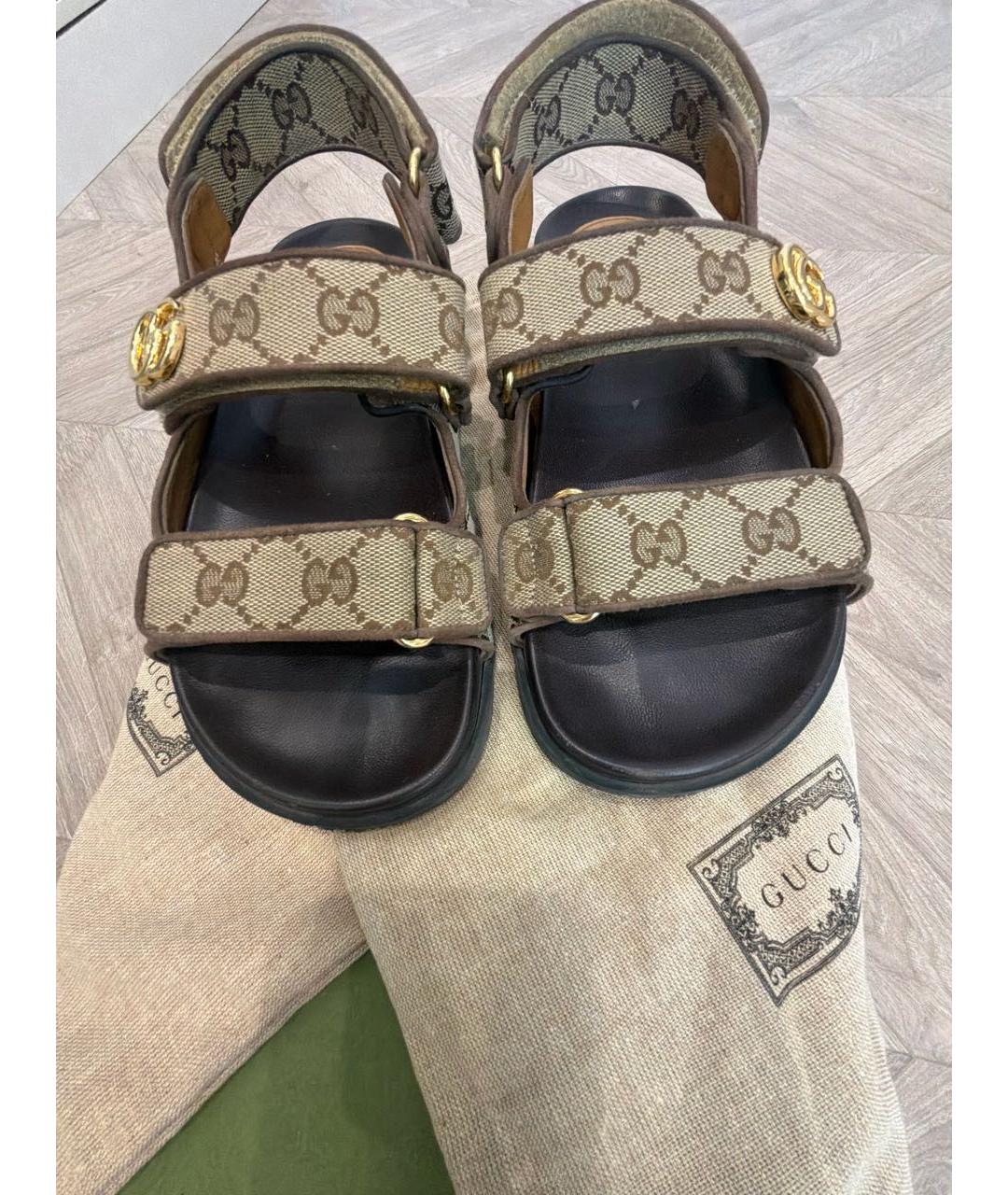 GUCCI Бежевые текстильные сандалии, фото 2