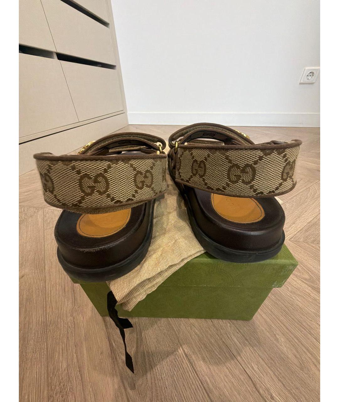 GUCCI Бежевые текстильные сандалии, фото 4