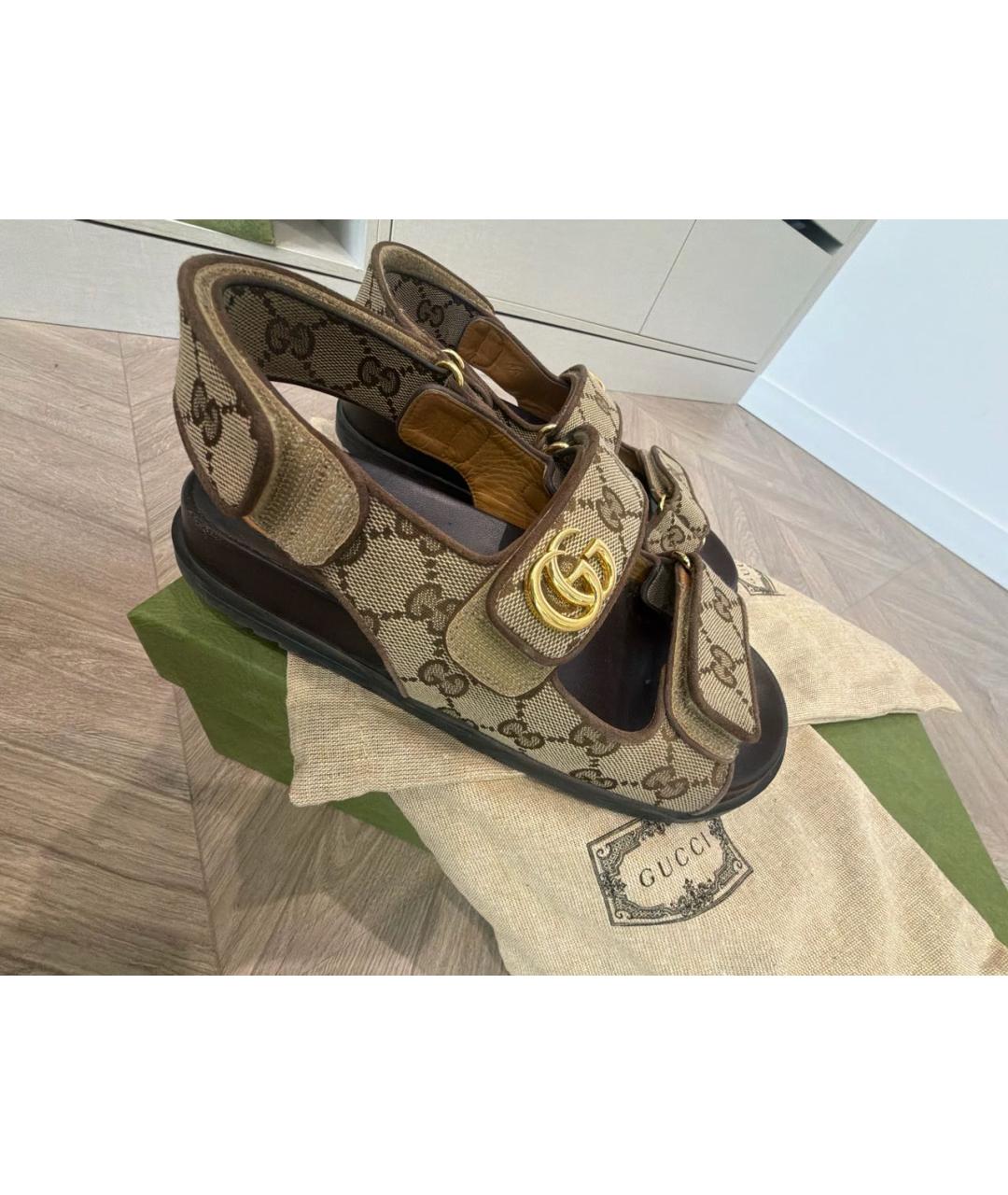 GUCCI Бежевые текстильные сандалии, фото 5