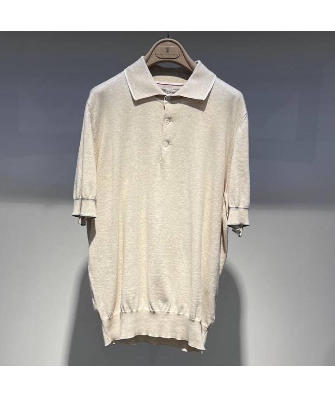 BRUNELLO CUCINELLI Бежевое хлопковое поло с коротким рукавом, фото 4