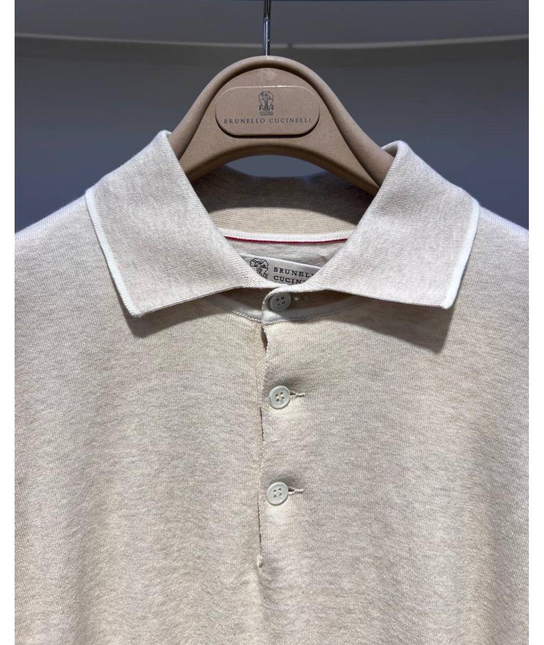 BRUNELLO CUCINELLI Бежевое хлопковое поло с коротким рукавом, фото 3