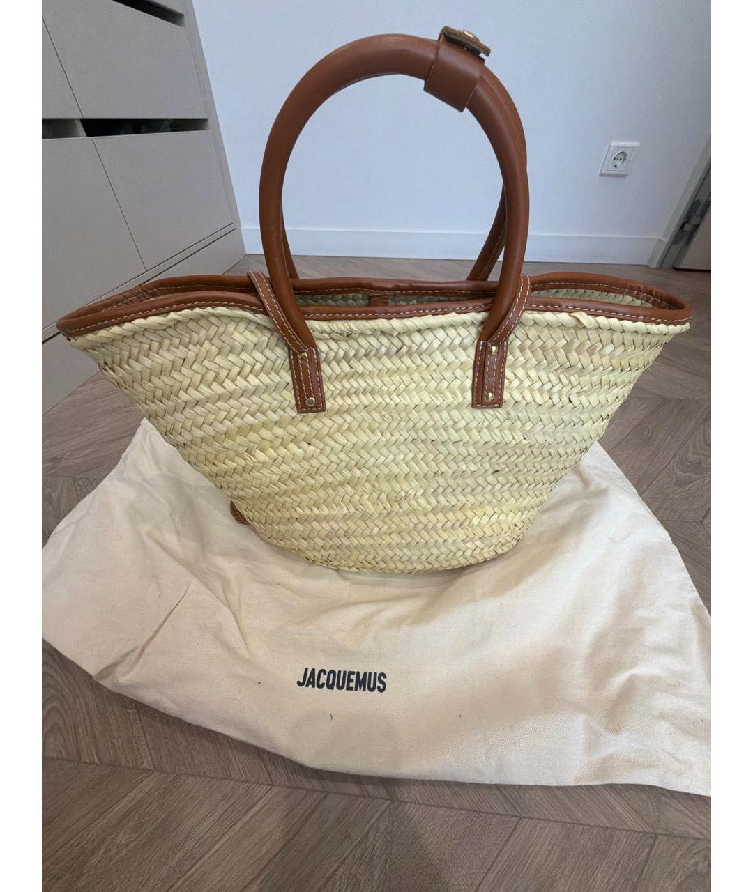 JACQUEMUS Бежевая пелетеная пляжная сумка, фото 3