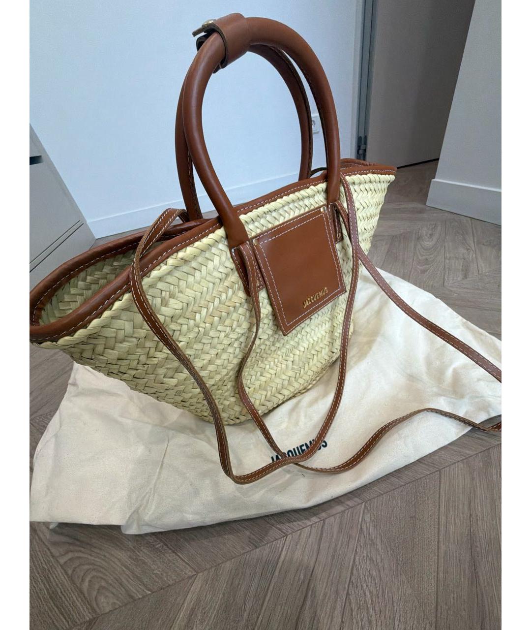 JACQUEMUS Бежевая пелетеная пляжная сумка, фото 2