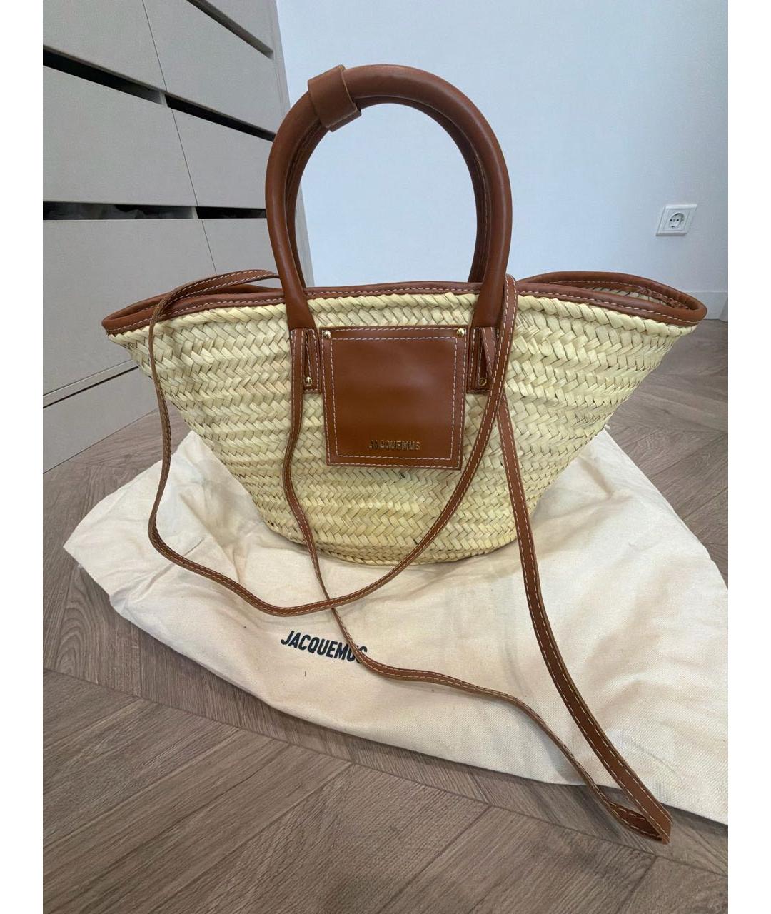 JACQUEMUS Бежевая пелетеная пляжная сумка, фото 5