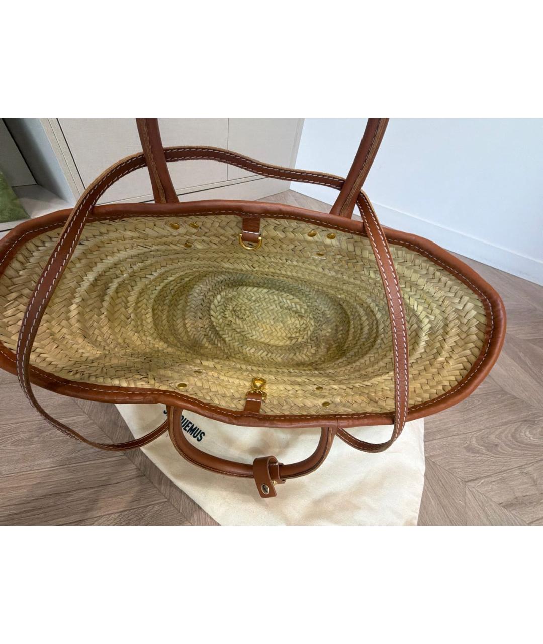 JACQUEMUS Бежевая пелетеная пляжная сумка, фото 4