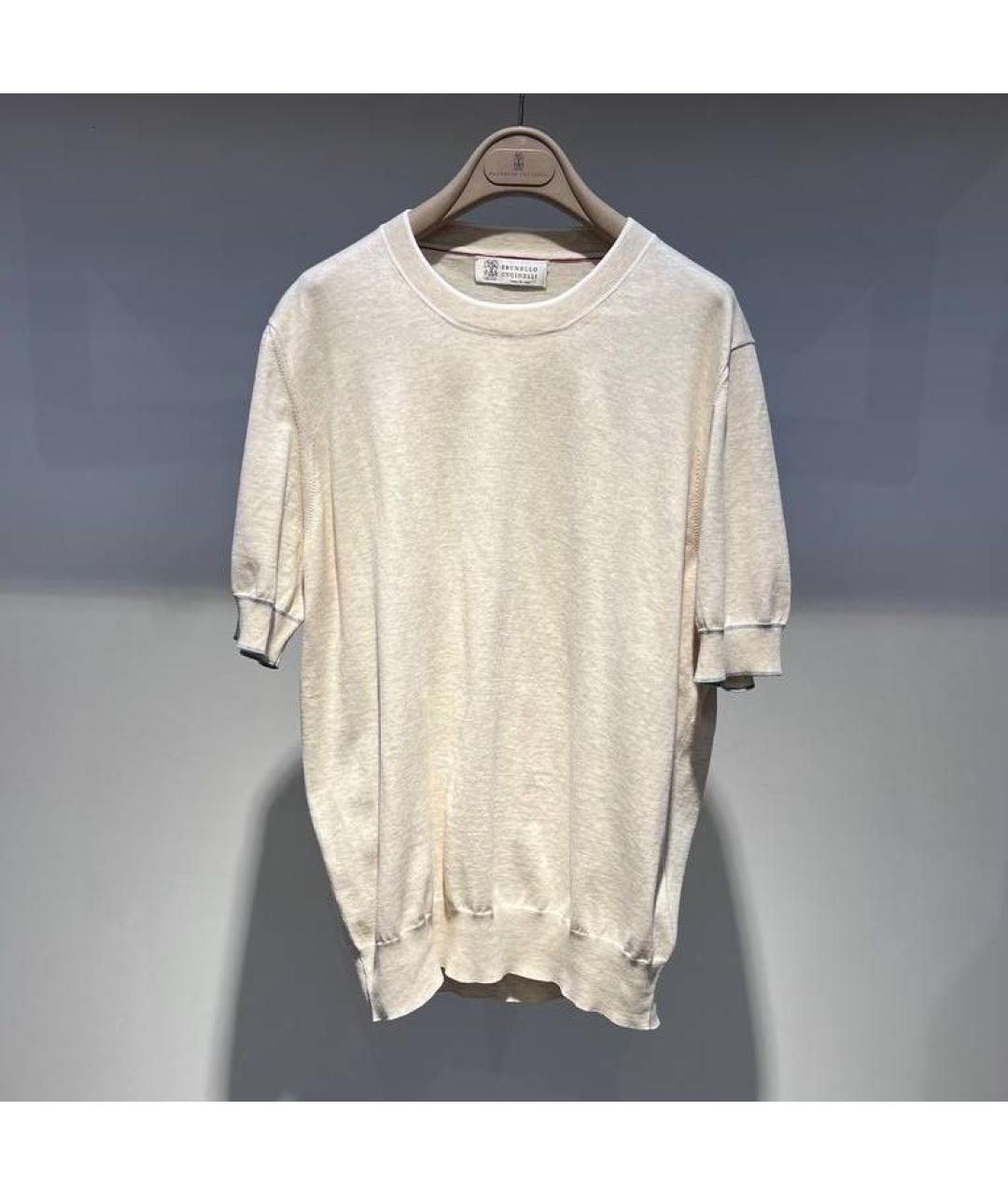 BRUNELLO CUCINELLI Бежевая хлопковая футболка, фото 4