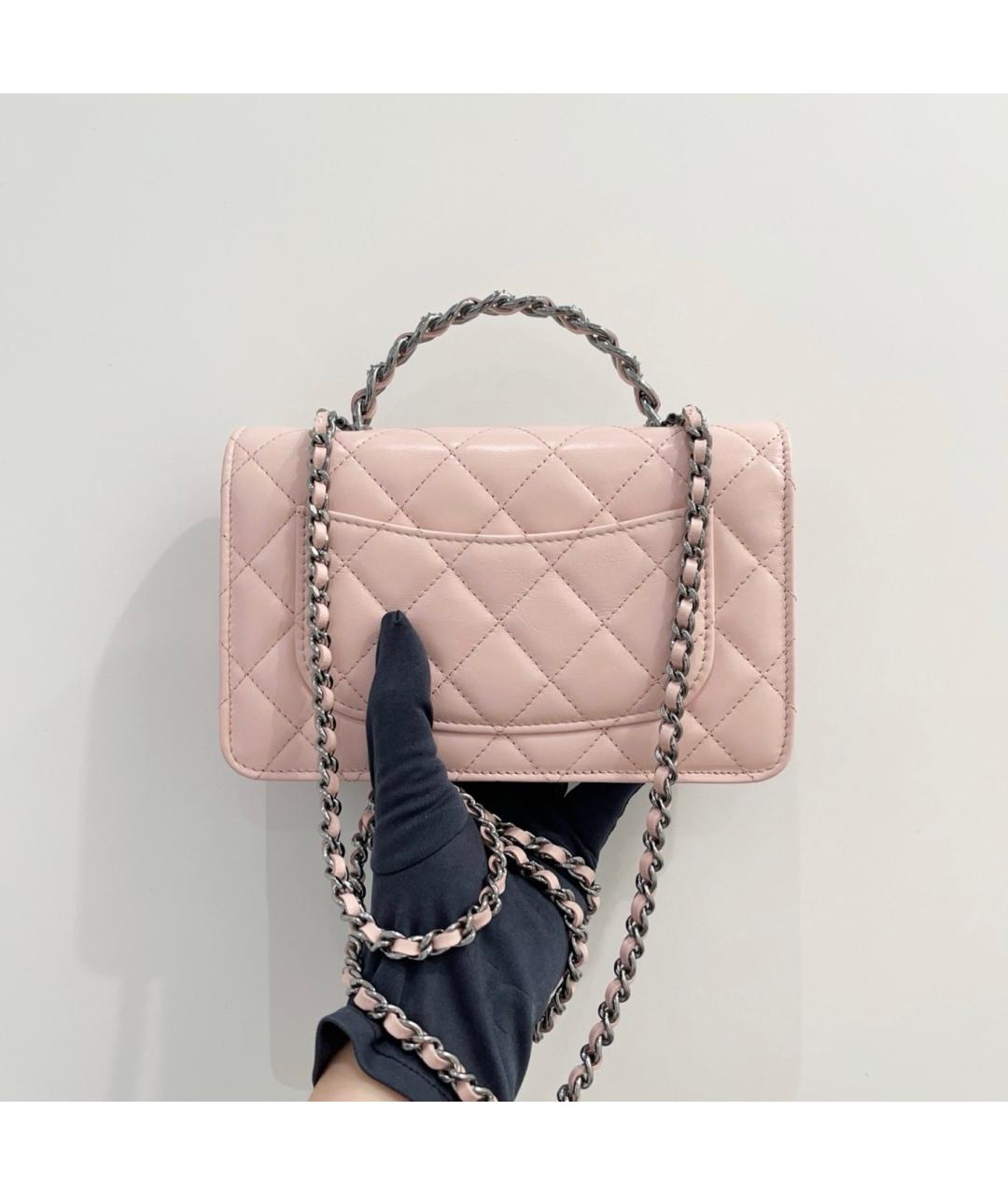 CHANEL Розовая кожаная сумка с короткими ручками, фото 4
