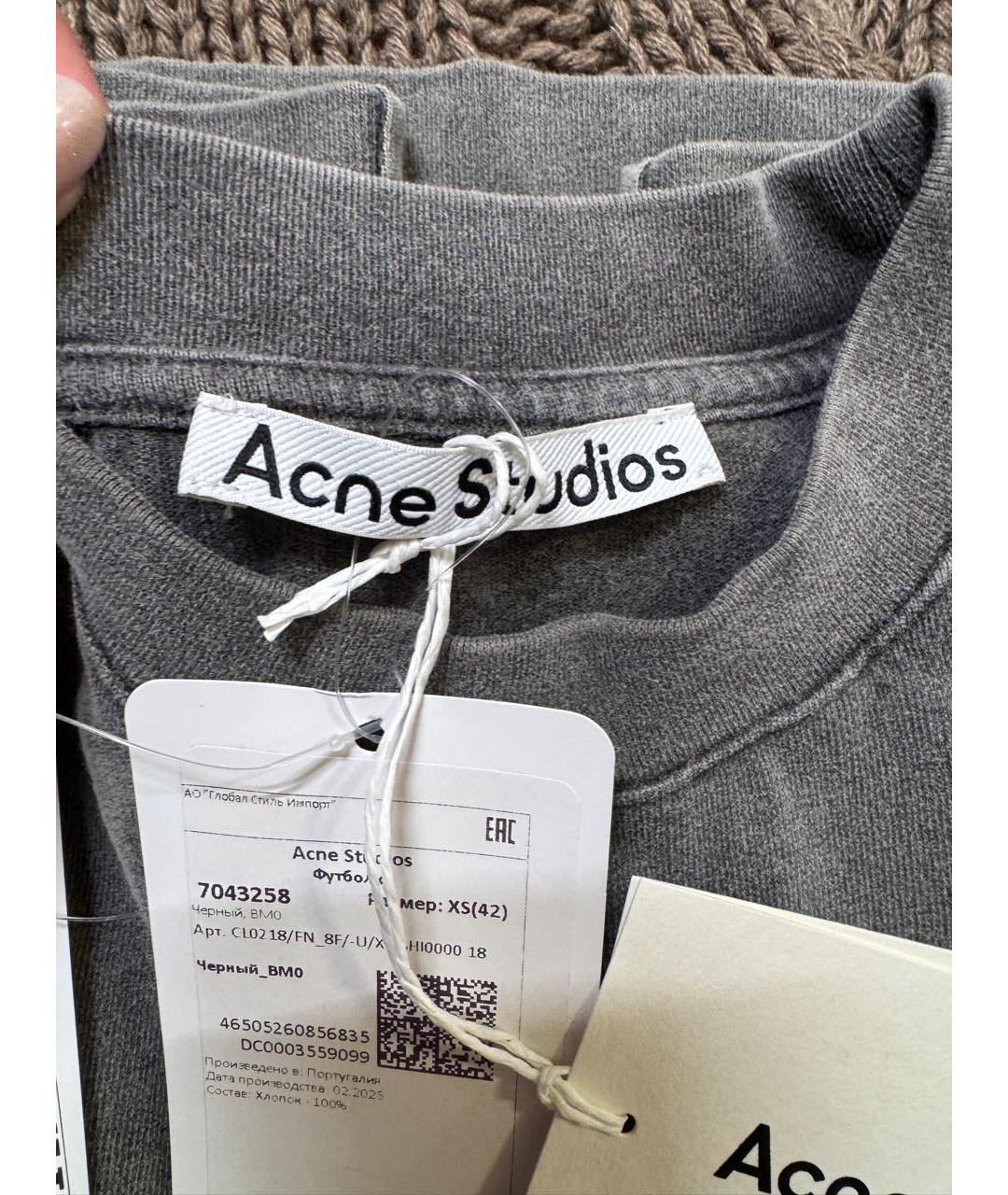 ACNE STUDIOS Серая хлопковая футболка, фото 6