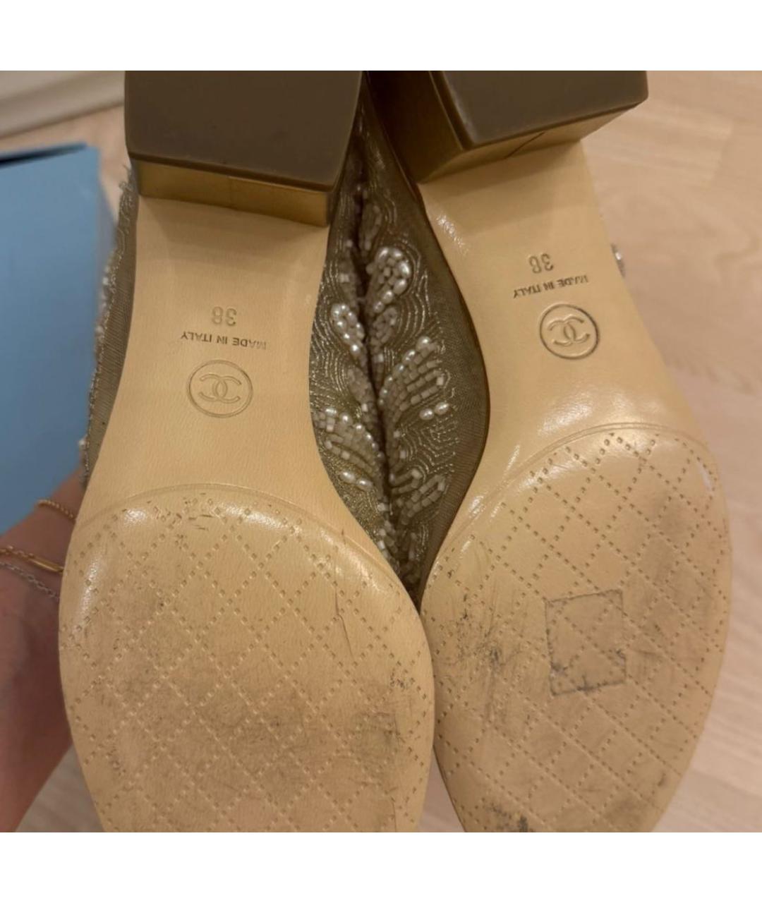 CHANEL Золотые кожаные брогги и оксфорды, фото 5