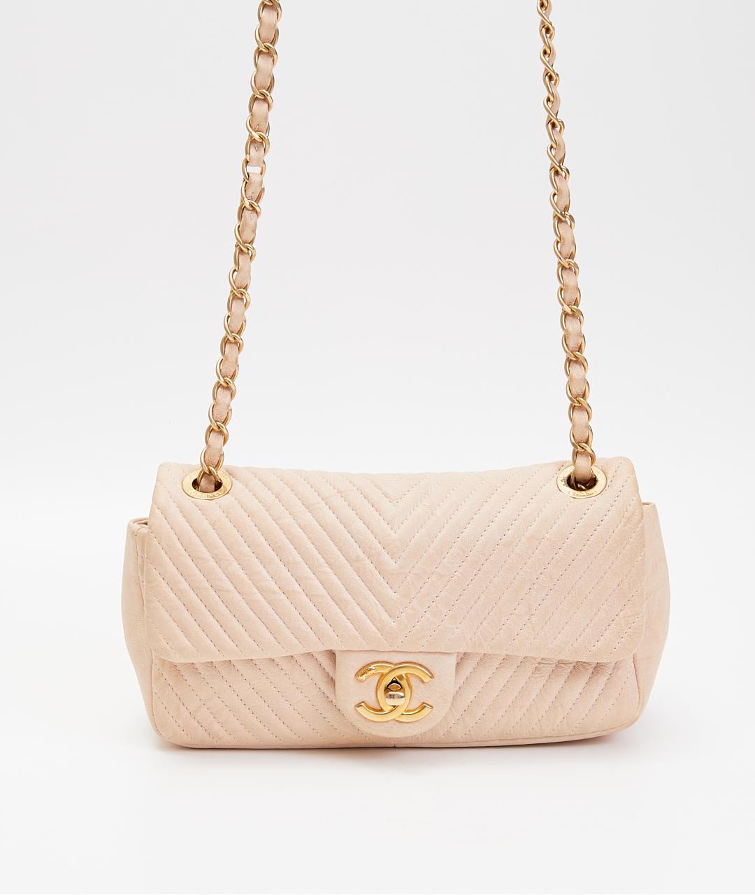 CHANEL Бежевая кожаная сумка через плечо, фото 3
