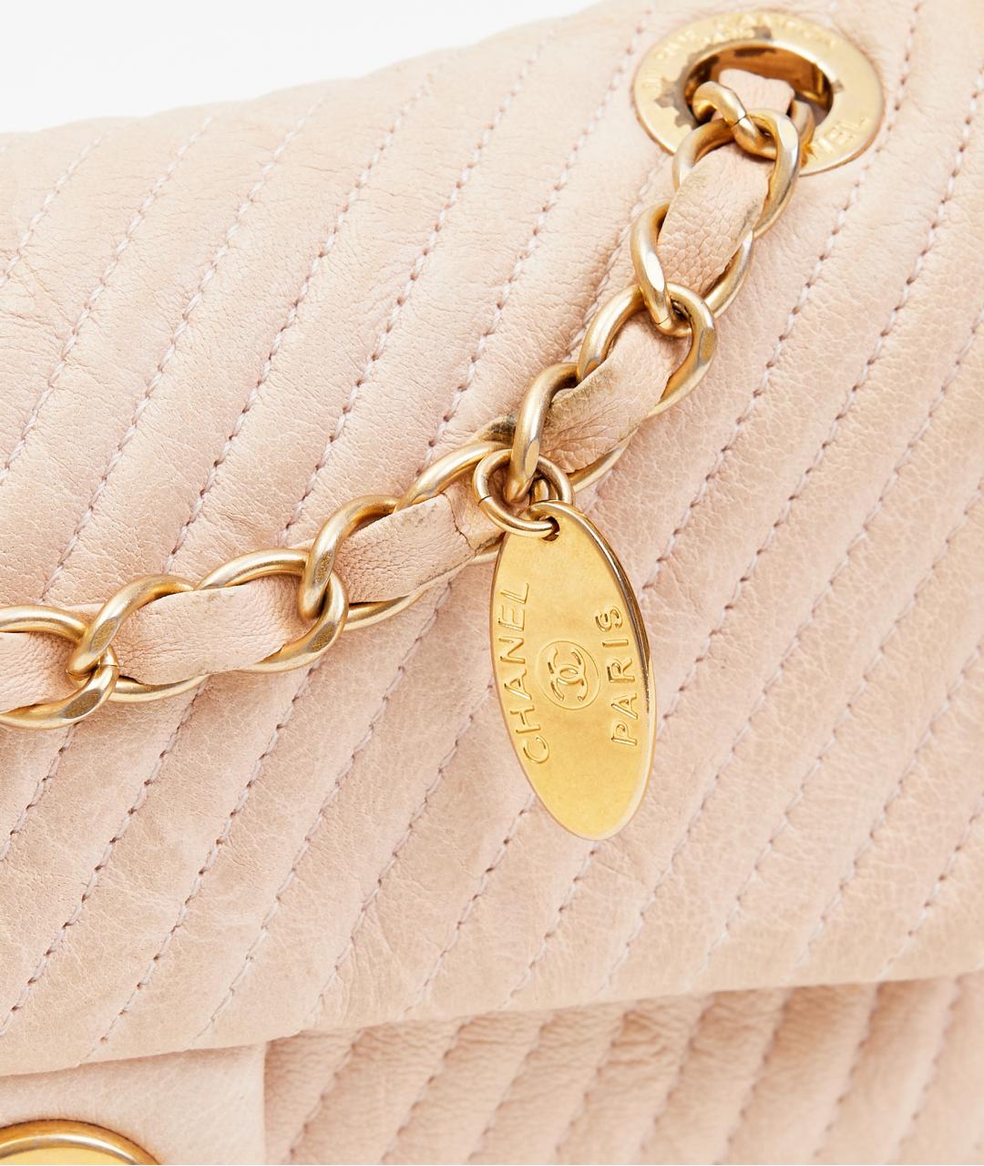 CHANEL Бежевая кожаная сумка через плечо, фото 5