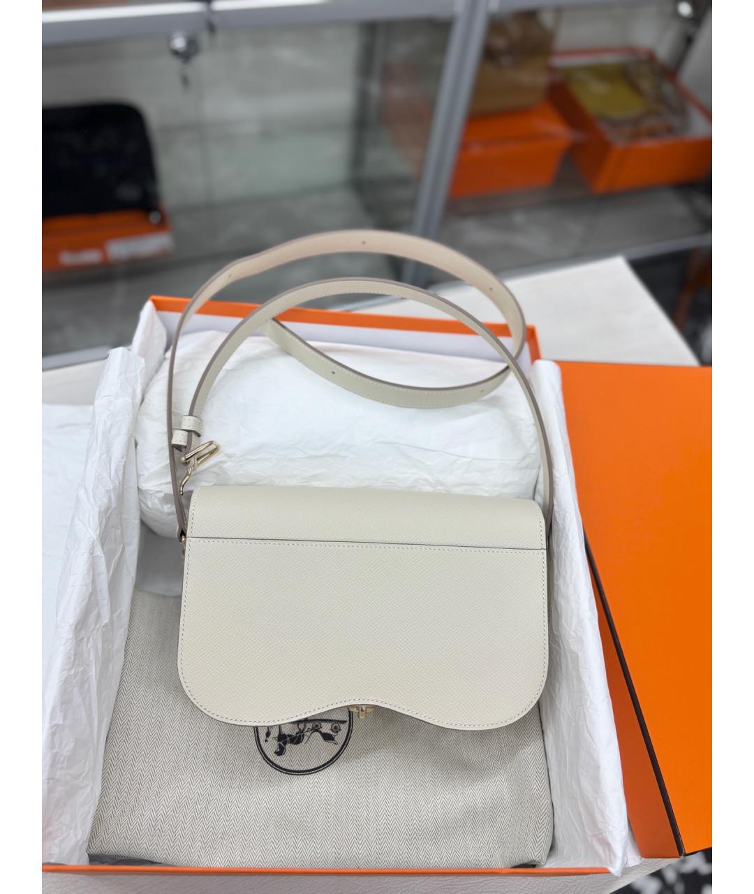 HERMES Белая кожаная сумка через плечо, фото 3