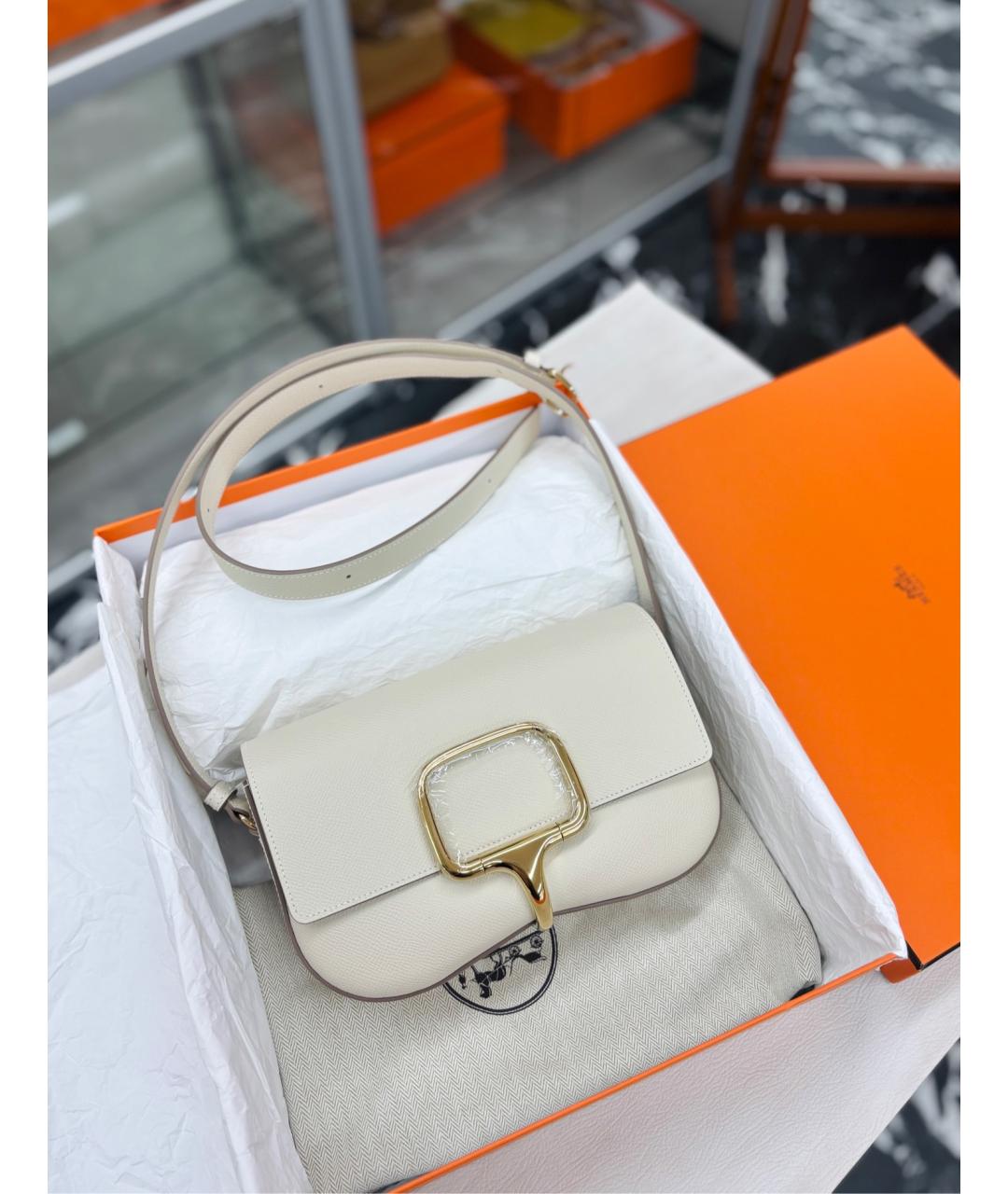 HERMES Белая кожаная сумка через плечо, фото 2