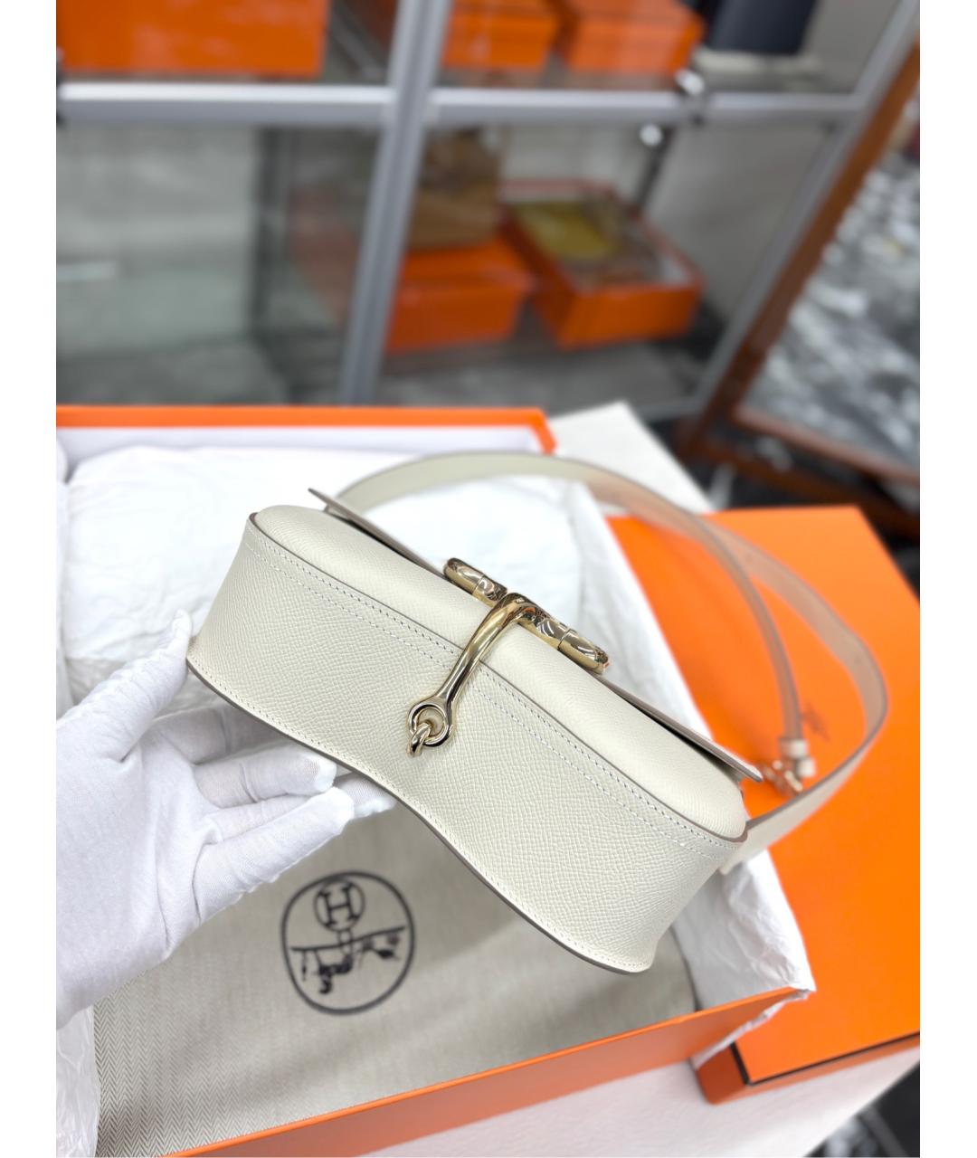 HERMES Белая кожаная сумка через плечо, фото 5