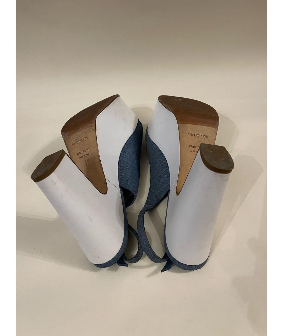 SERGIO ROSSI Голубые кожаные босоножки, фото 5