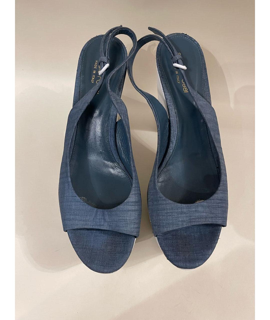 SERGIO ROSSI Голубые кожаные босоножки, фото 4