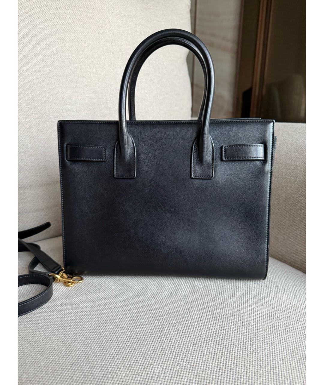 SAINT LAURENT Черная кожаная сумка тоут, фото 6