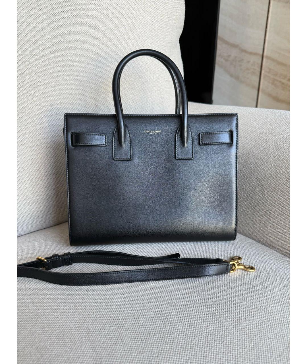 SAINT LAURENT Черная кожаная сумка тоут, фото 2