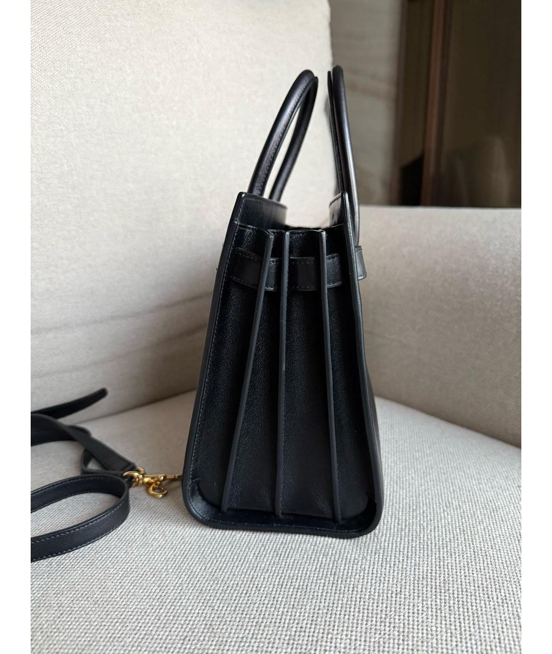 SAINT LAURENT Черная кожаная сумка тоут, фото 4