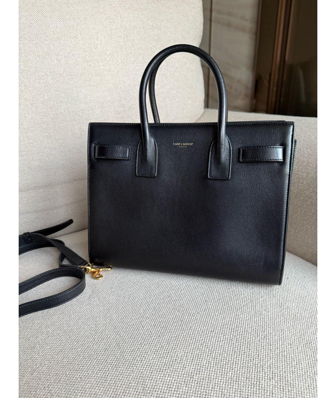 SAINT LAURENT Черная кожаная сумка тоут, фото 3