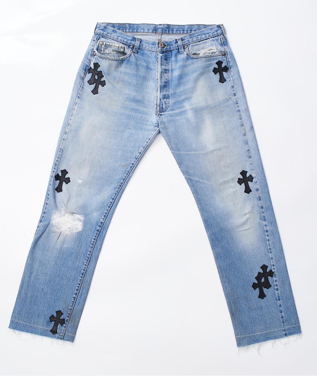 CHROME HEARTS Голубые хлопковые прямые джинсы, фото 5