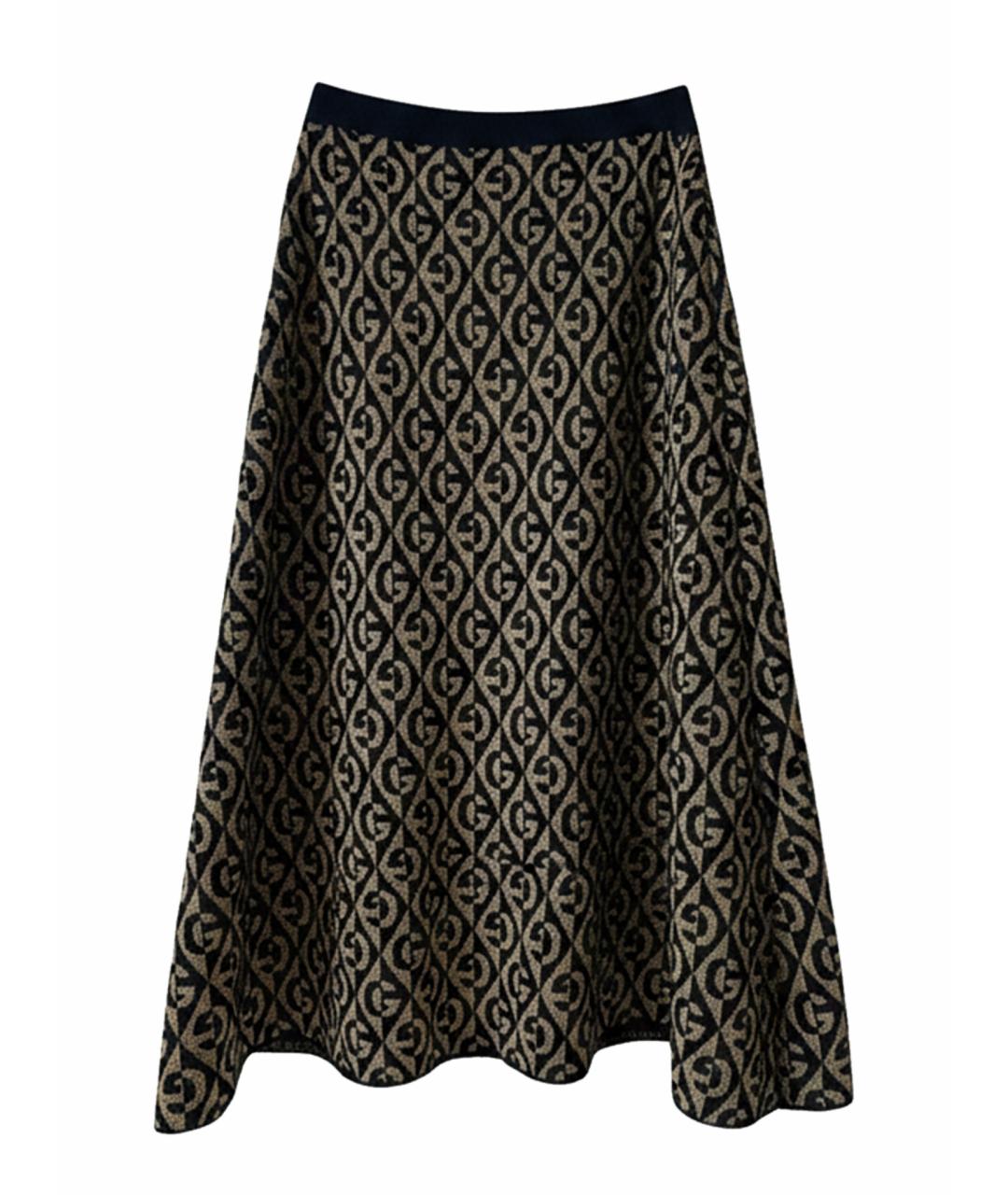 GUCCI Золотая шерстяная юбка миди, фото 1