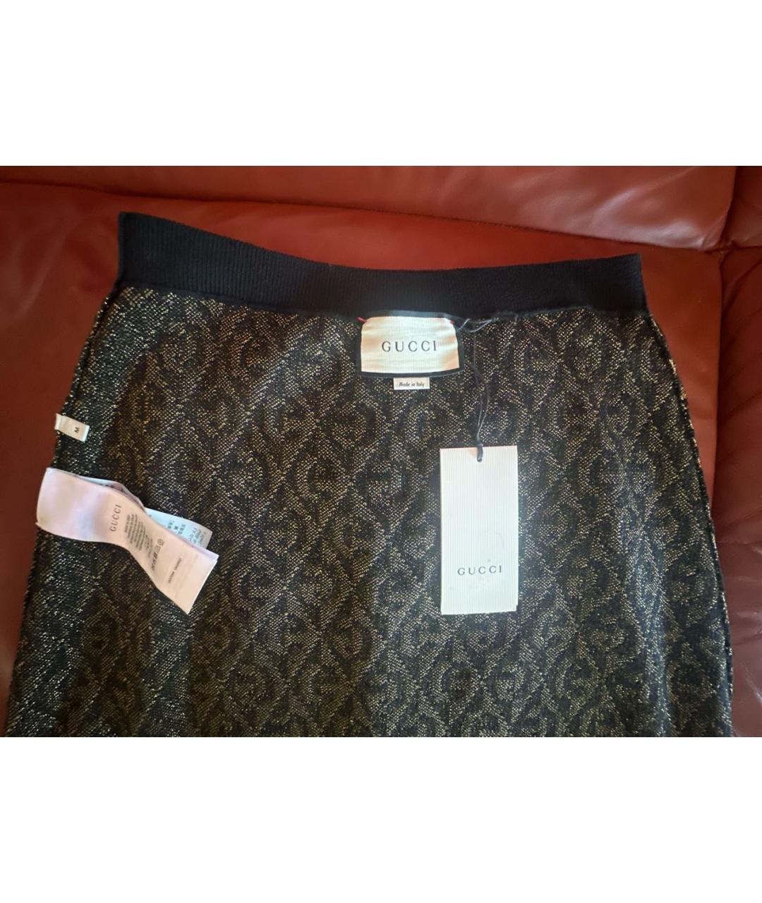 GUCCI Золотая шерстяная юбка миди, фото 3