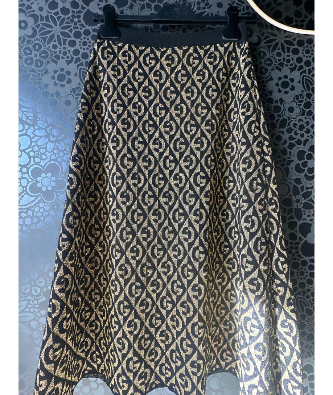 GUCCI Золотая шерстяная юбка миди, фото 2