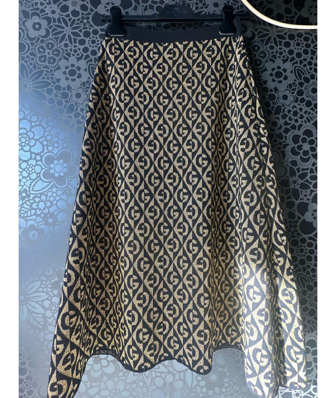 GUCCI Золотая шерстяная юбка миди, фото 7