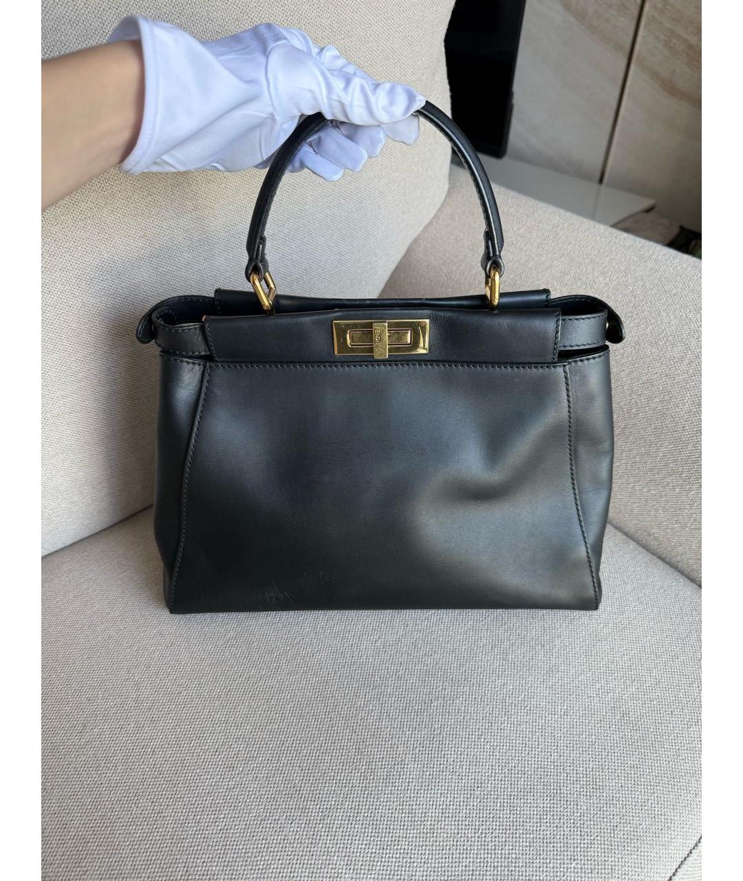 FENDI Черная кожаная сумка с короткими ручками, фото 8