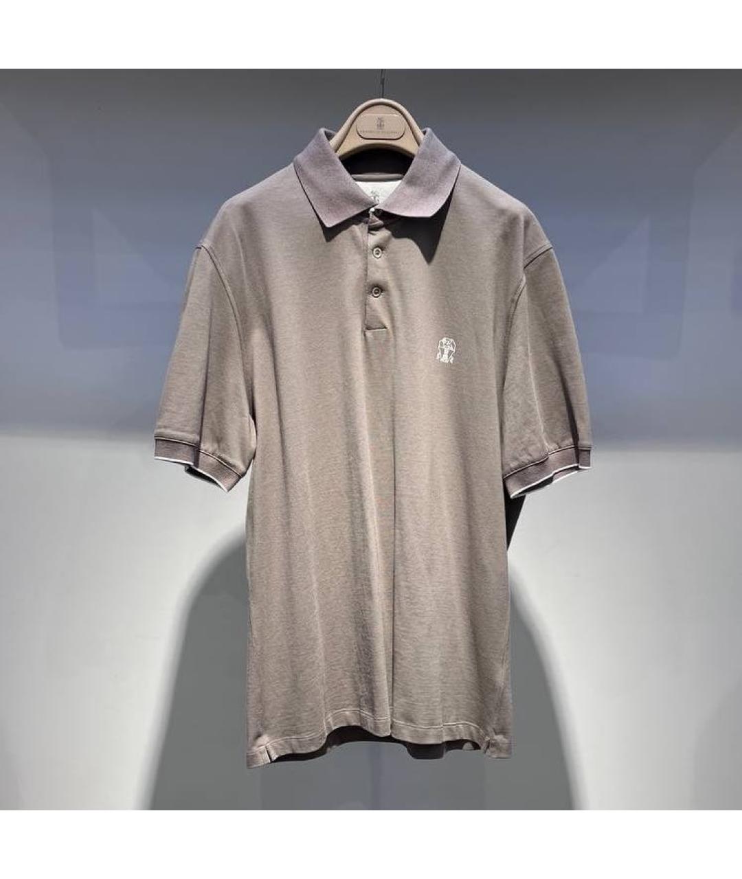 BRUNELLO CUCINELLI Бежевое хлопковое поло с коротким рукавом, фото 2