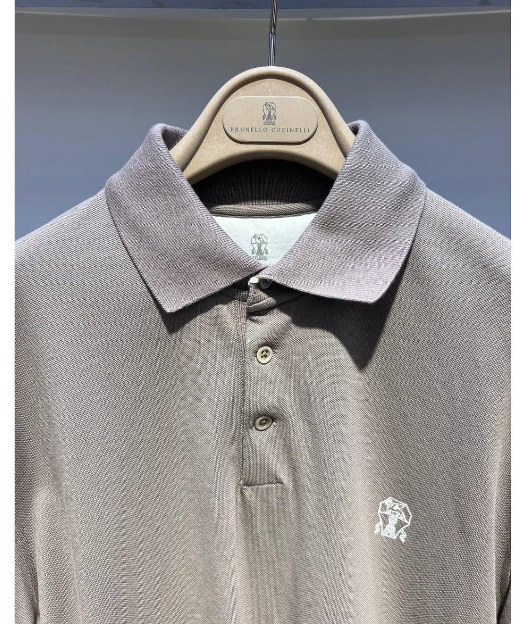 BRUNELLO CUCINELLI Бежевое хлопковое поло с коротким рукавом, фото 4