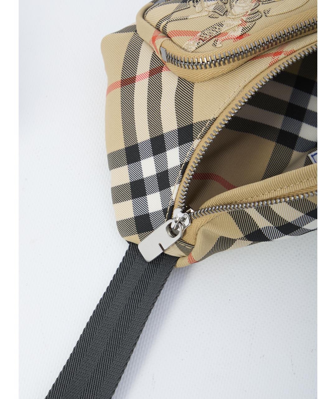 BURBERRY Бежевая синтетическая поясная сумка, фото 4