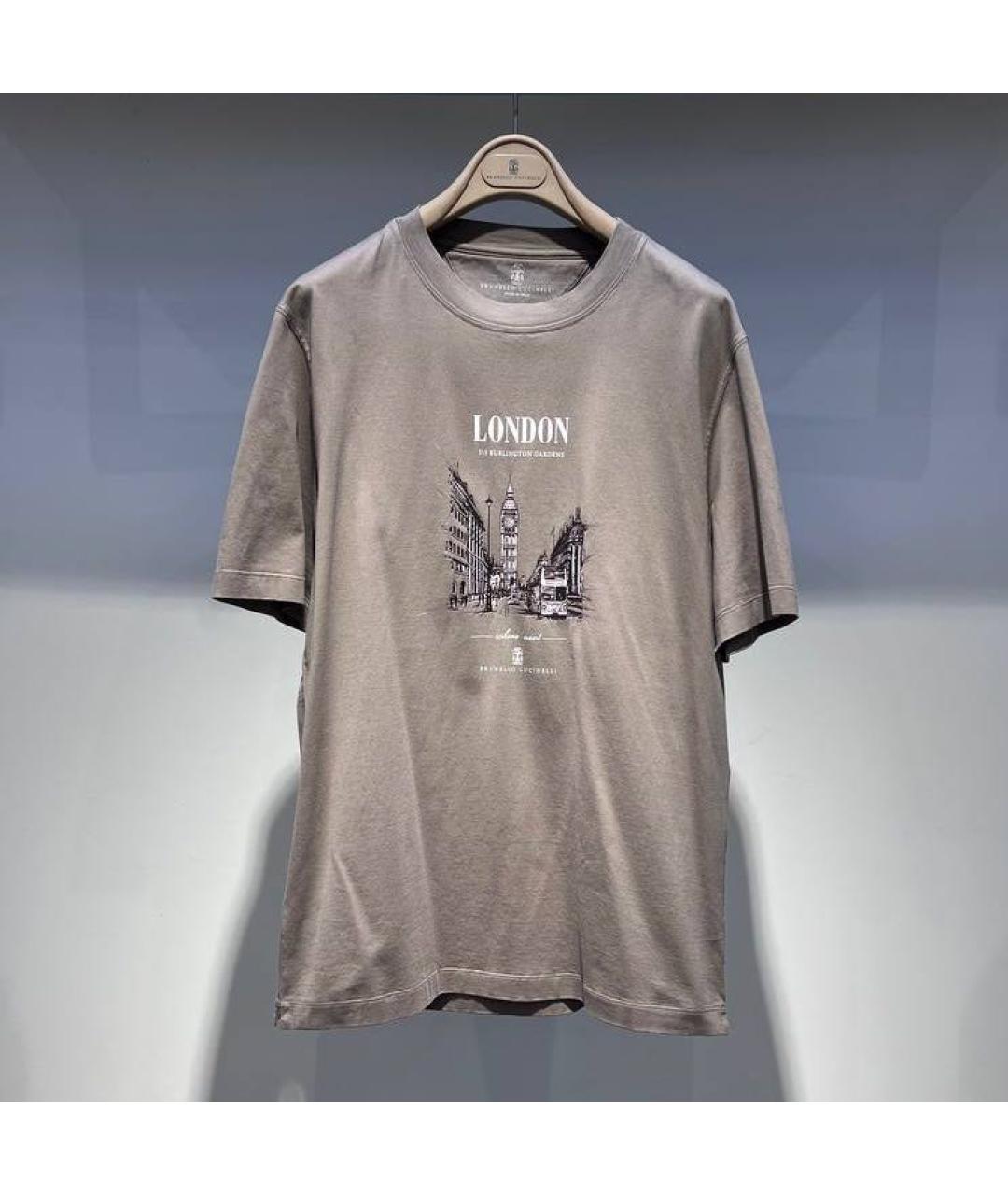 BRUNELLO CUCINELLI Бежевая хлопковая футболка, фото 2