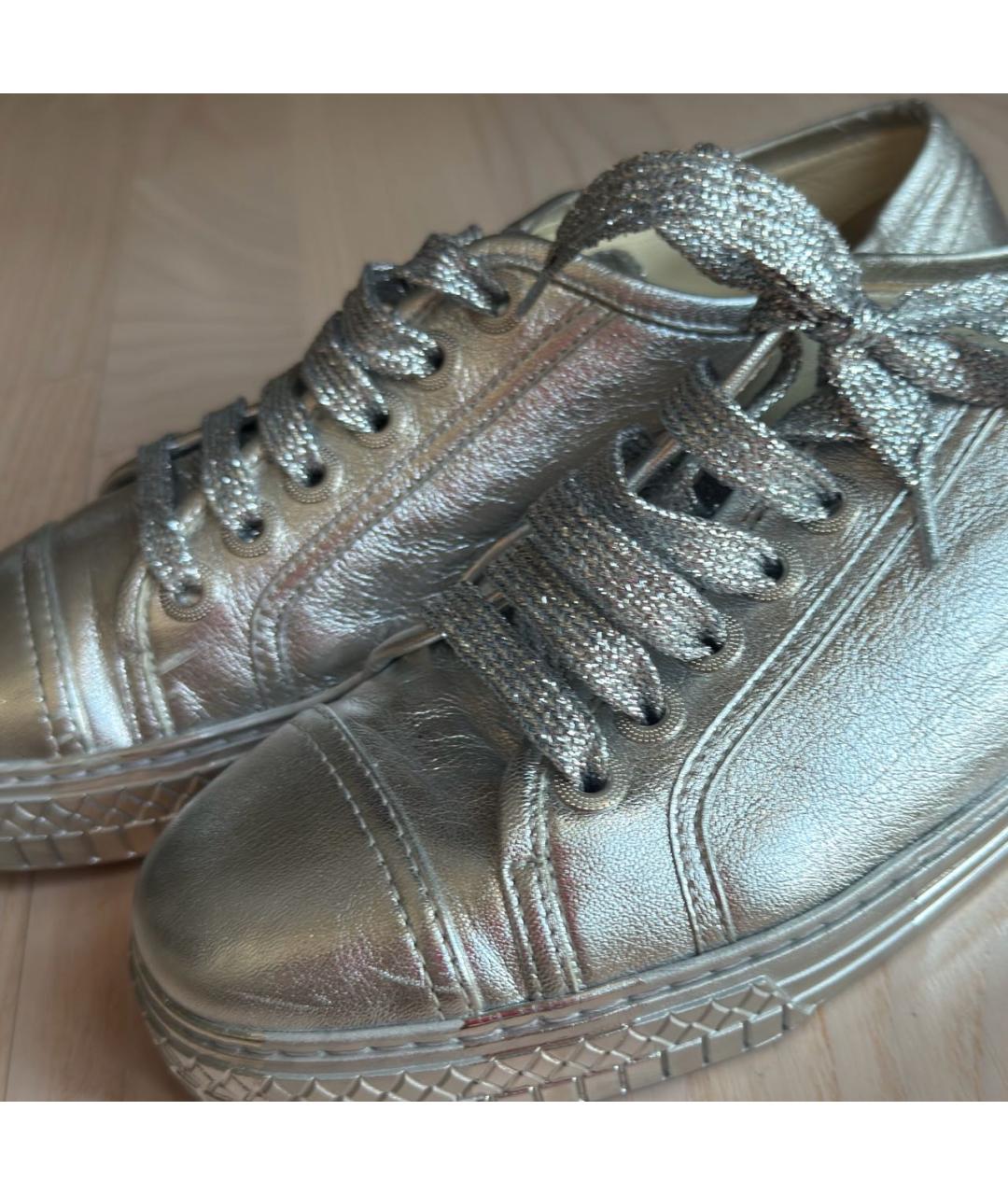 CHANEL Серебряные кожаные кеды, фото 6