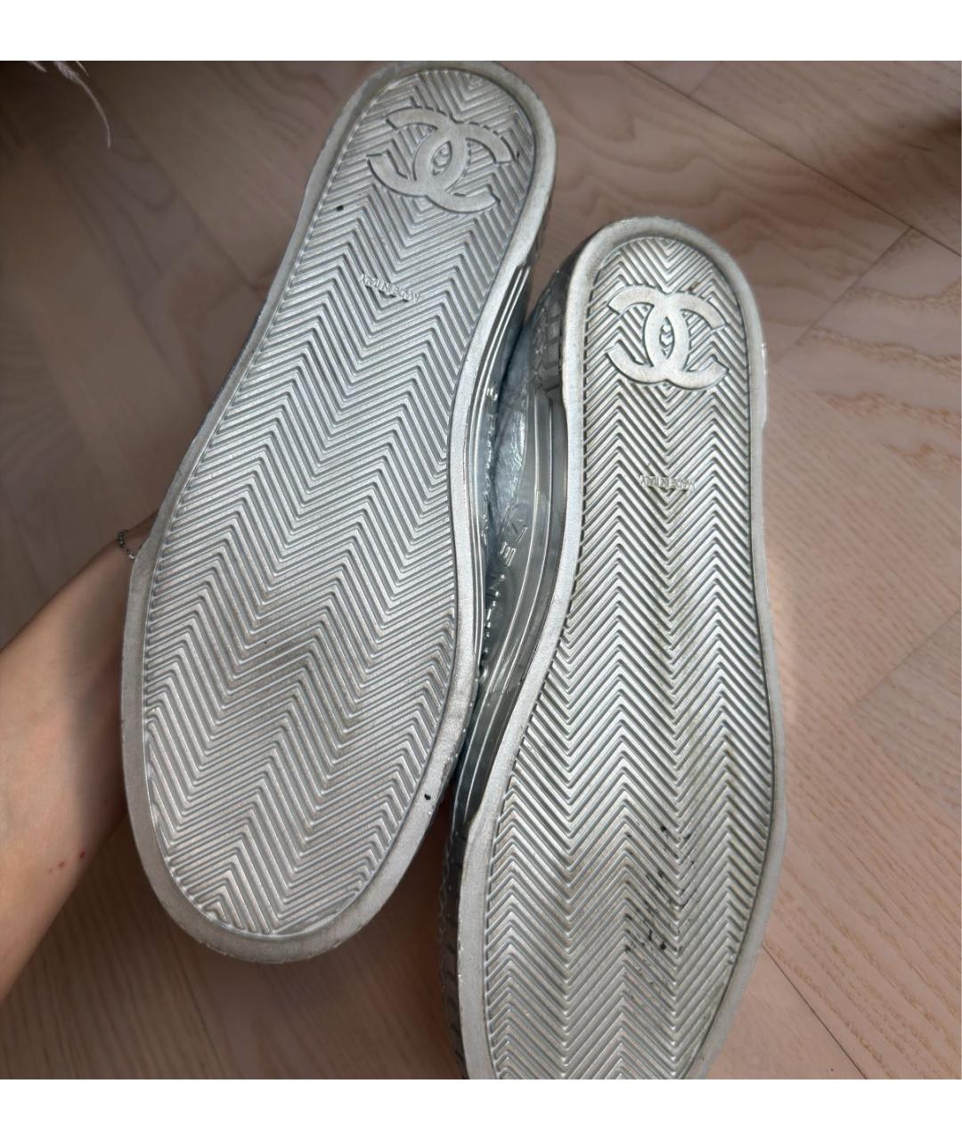 CHANEL Серебряные кожаные кеды, фото 7