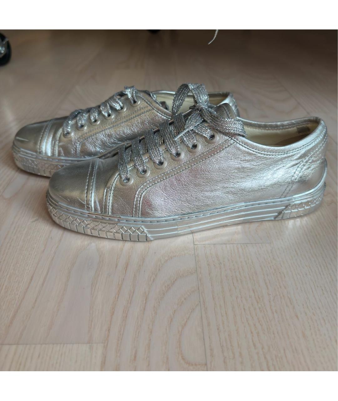 CHANEL Серебряные кожаные кеды, фото 9