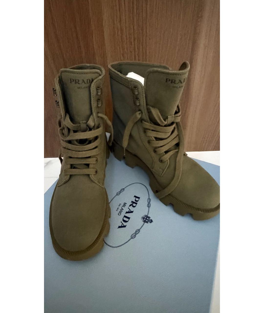 PRADA Хаки текстильные ботинки, фото 2