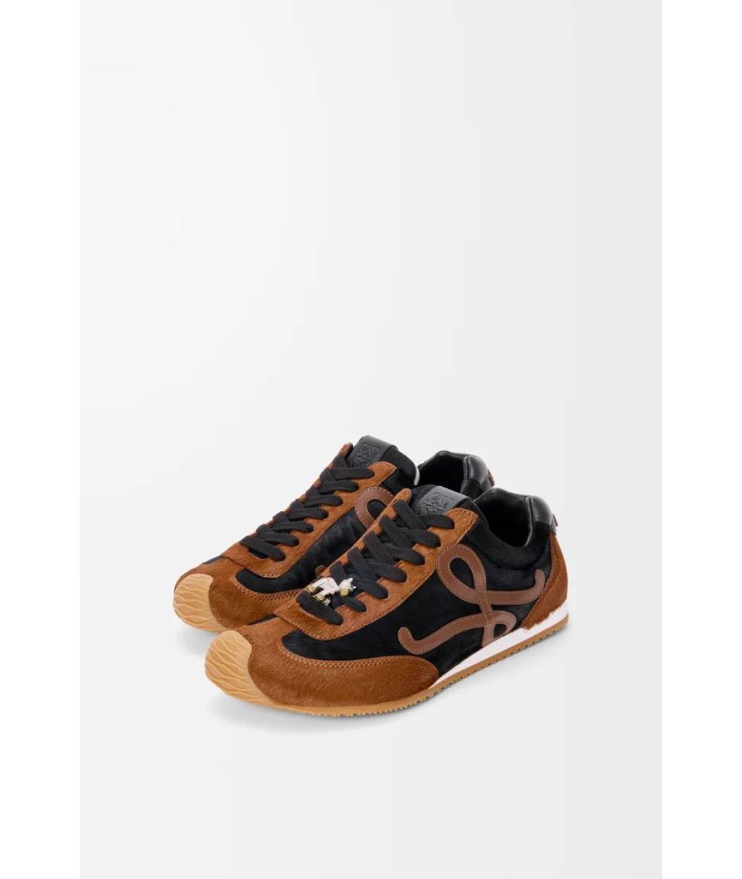 LOEWE Коричневые кожаные кроссовки, фото 3