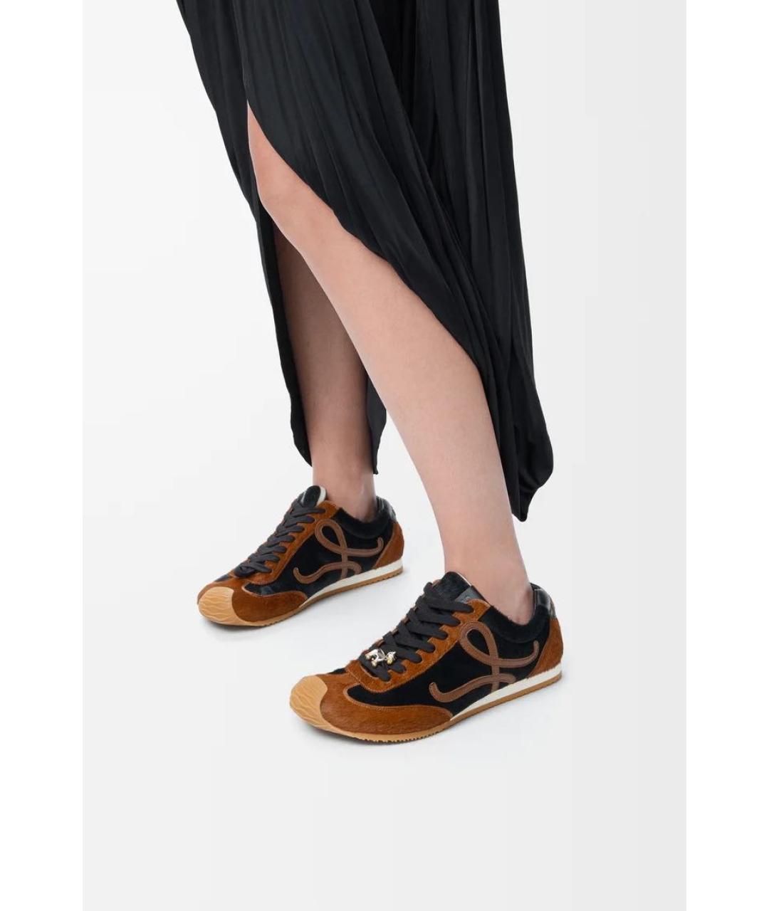 LOEWE Коричневые кожаные кроссовки, фото 2
