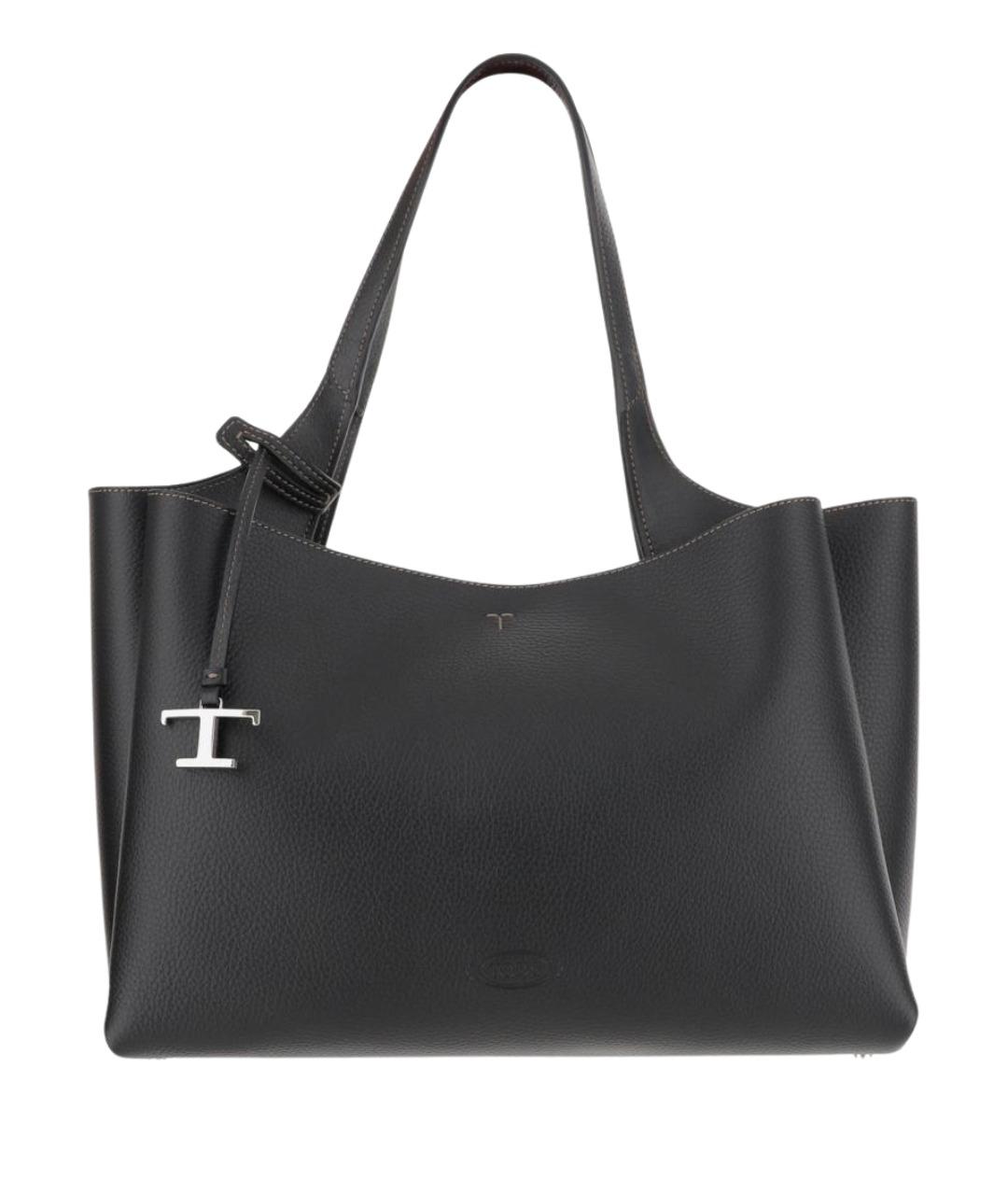 TOD'S Черная кожаная сумка тоут, фото 1